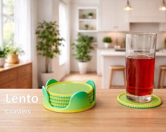 Lento Coasters Modern Textured Drink Coasters Set of 5 with Holder