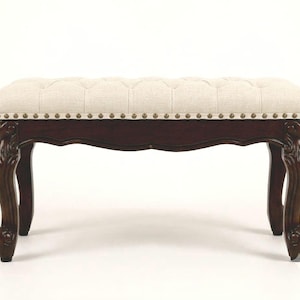 Tufted Velvet Bench, Hand-Carved Wood Legs, Victorian Entryway Ottoman, Bedroom Settee