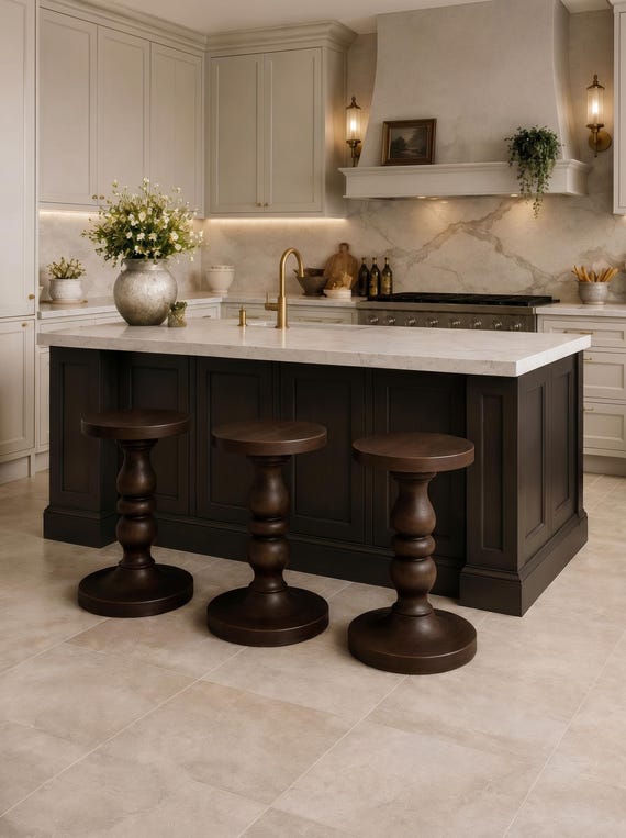 Handcrafted Dark Wood Pedestal Stool