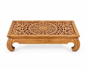 Handcrafted Wooden Coffee Table | Carved Indian Center Table | Solid Wood Living Room Table | Boho Rustic Furniture | Traditional Home Decor