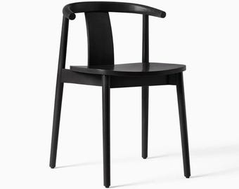 Modern Black Wooden Dining Chair with Curved Backrest | Minimalist Solid Wood Side Chair | Contemporary Accent Seating