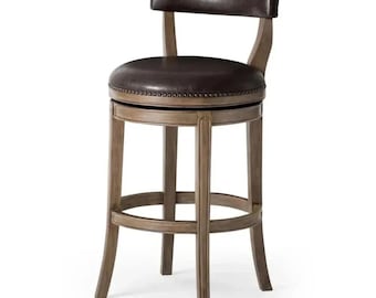 Tabouret de bar pivotant en cuir végétalien | Chaise de comptoir moderne en bois