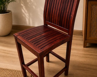 Silla de bar de madera maciza hecha a mano / Asientos rústicos para isla de cocina