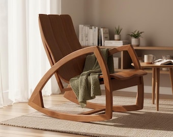 Mecedora de madera artesanal / Sillón moderno de madera maciza / Mecedora artesanal para sala de estar