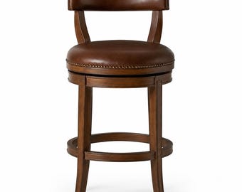 Vegan Leather Swivel Bar Stool | Modern Wood Counter Chair