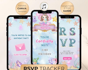 Invitación digital para baby shower bajo el mar / Plantilla móvil / Seguimiento de RSVP / Invitación digital