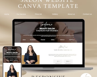 Modern Beauty Salon Website Template for Canva | Responsive Hair Stylist & Spa Business Web Design