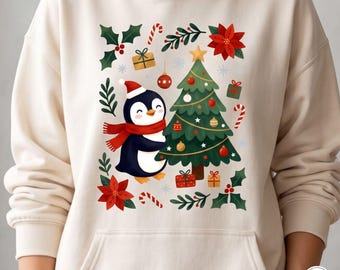 Christmas Penguin Tree PNG Design: Festive Holiday Craft