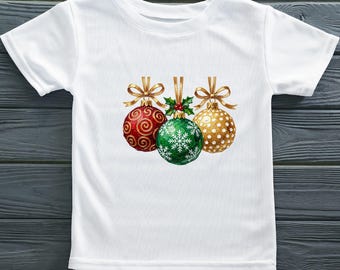 Christmas Ornaments PNG | Red, Green & Gold Bauble Design | Digital Download