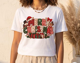 Merry Christmas PNG | Plaid Snowman & Candy Cane Typography Design | Digital Download