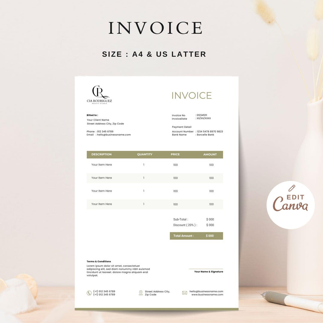 Modern Canva Invoice Template | Business PDF Billing | Receipt ...