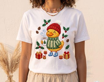 Christmas Duck PNG | Cozy Duck with Hot Cocoa & Gifts Design | Digital Download