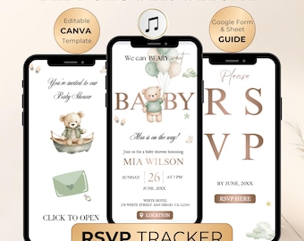 Baby Shower Invitation Website | Mobile RSVP | BabyShower Sign Board | Canva Editable Template