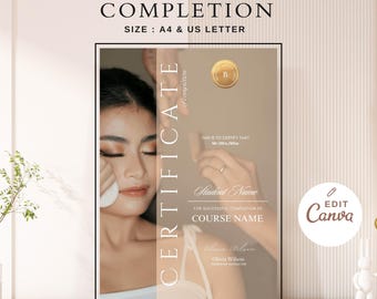 Beauty Training Certificate Template | Makeup Artist Course Completion | Editable Professional Layout | Clean Design