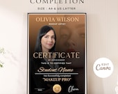 Editable Makeup Artist Certificate Template | Canva Beauty Course Certificate of Achievement with Photo