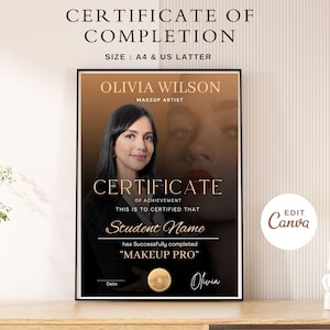 Druckbares Zertifikat Make-up Artist, Canva Template 2024, bearbeitbares Zertifikat Schönheit, Abschlusszertifikat