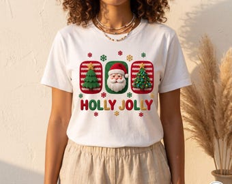 Holly Jolly Christmas Artwork PNG: Santa, Trees, Snowflakes (Digital Download)