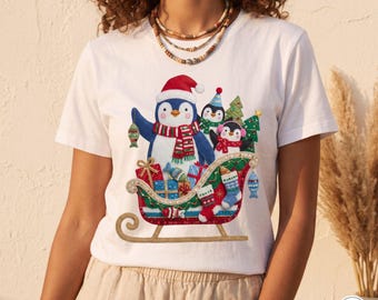 Christmas Penguins in Sleigh PNG | Holiday Apparel, Cards, Decor