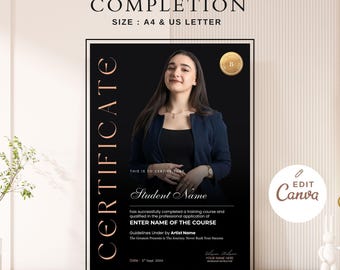 Editable Canva Certificate Template | Modern Gold & Black Diploma | Customizable Training Certificate