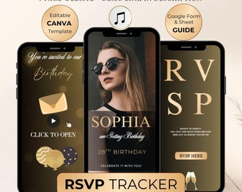 Editable Digital Birthday Template | Mobile Invitation with RSVP Tracker| Animated Birthday Website | Glam Party