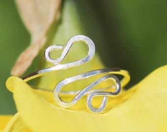 Twisted Silver-Filled Toe Ring: Hammered Adjustable Midi Ring