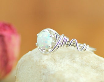 Opal Dainty Ring Handmade • October Birthstone Ring Sterling Silver • Opal Birthstone Jewelry•Engagement or Promise Ring•Mother's Day Gift