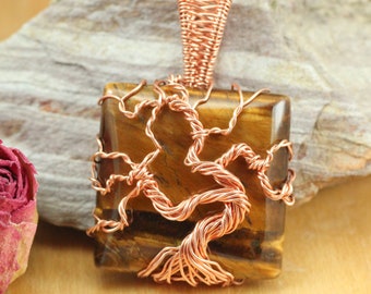 Tree of Life Necklace Tiger's  Eye & Copper ~ Tiger Eye Tree of Life Pendant ~ Copper and Tiger Eye Pendant ~Nature Birthday Gift for Women