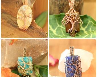 Tree of Life Necklaces Jasper and Lapis in Copper and Brass ~ Handmade Wire Wrapped Nature Jewelry ~ Gift for her ~ Mother's day gift