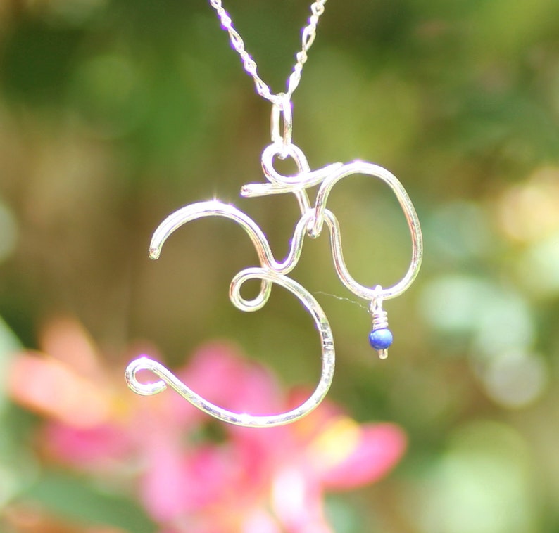 Sterling silver Om symbol necklace Wire wrapped yoga necklace Yoga Om necklace Yoga inspired jewelry Ohm symbol necklace image 1