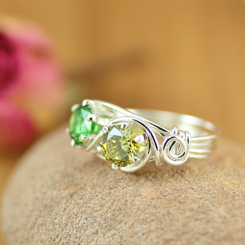 2 Stone Mother's Birthstone Ring: Personalized Sterling - Etsy