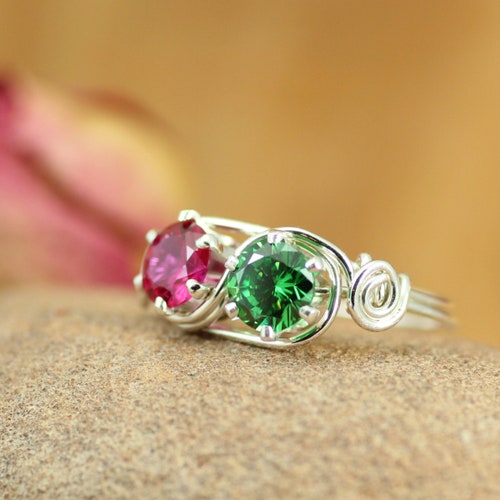 2 Stone Mother's Birthstone Ring: Personalized Sterling - Etsy