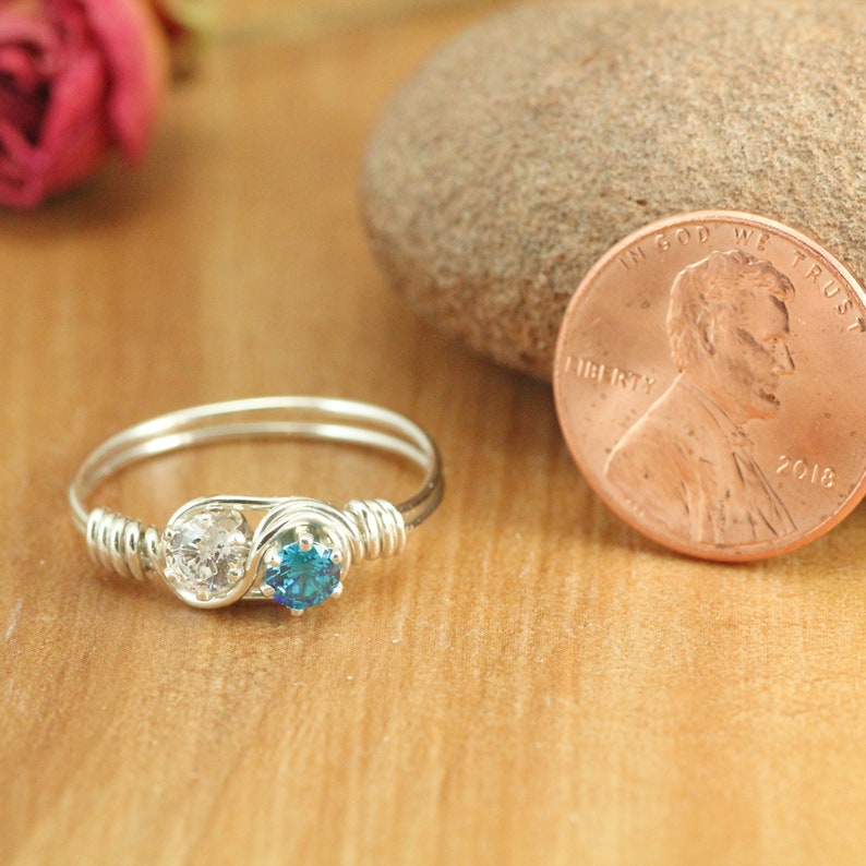 Grandmother's Ring 2 Stones Silver Family Birthstone Ring Handmade Personalized Gift for Grandmother Mother's Ring Mother's day gift image 4