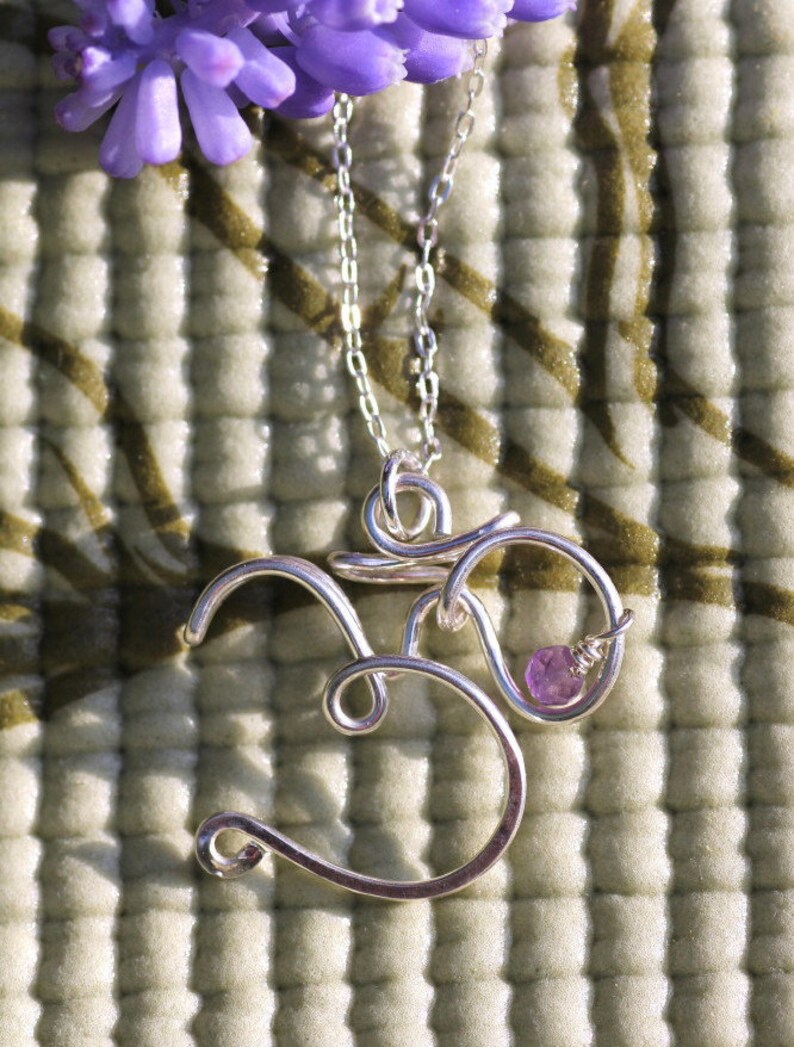 Sterling silver Om symbol necklace Wire wrapped yoga necklace Yoga Om necklace Yoga inspired jewelry Ohm symbol necklace image 4