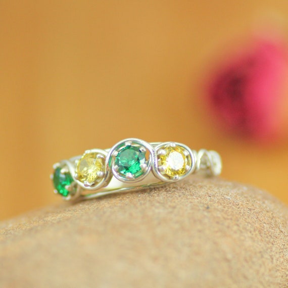 Grandma s Ring 4 Stones Handmade Family Birthstone Ring Silver
