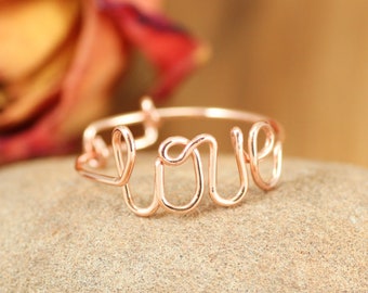 Love ring copper, Adjustable thumb ring, Cursive love ring, Valentine's gift, Girlfriend Anniversary gift, Romantic couple gift,Knuckle ring