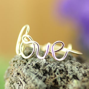 Love Ring Gold, Cursive Gold Love Ring, Valentine&#39;s Gift, Adjustable Thumb Ring, Romantic Gift for Her, Girlfriend Anniversary Gift,BFF Ring