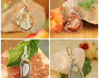 Handmade Wire Wrapped Agate Druzy Pendants in Silver Filled ~ Agate Druzy Jewelry ~ Crystal Necklace ~Gift for Her ~Natural Gemstone Jewelry