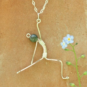 Reverse warrior yoga pose ~ Sterling silver yoga necklace ~ Natural stone ~ Silver yoga pose ~ Reverse warrior necklace ~ Yogini jewelry