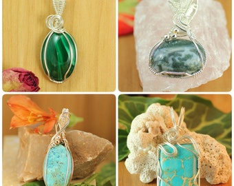 Green & Turquoise Color Handmade Wire-Wrapped Pendants in Sterling Silver-Filled ~ Natural Gemstone Jewelry ~ Gift for women ~ Gift for Her