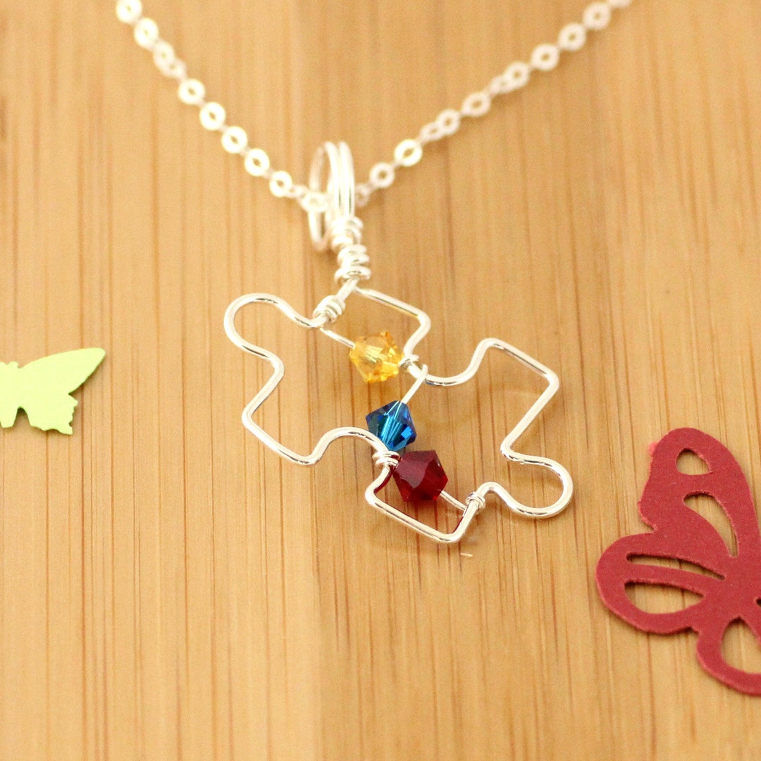Sterling Silver Autism Awareness Necklace: Wire Wrapped Puzzle Piece ...
