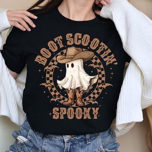 Cowboy Ghost Tee - Boot Scootin&#39; Spooky T-shirt | Gift for Her or Him | Halloween Outfit or Funny Halloween Shirt