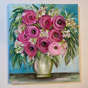 roses painting original on wood, rose art, roses decor, pink roses, country chic decor, hp roses, original roses painting, flower painting,