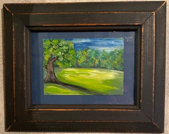 Framed landscape painting, country landscape, wall decor, country decor, farmhouse decor, tree painting, meadow painting, French country