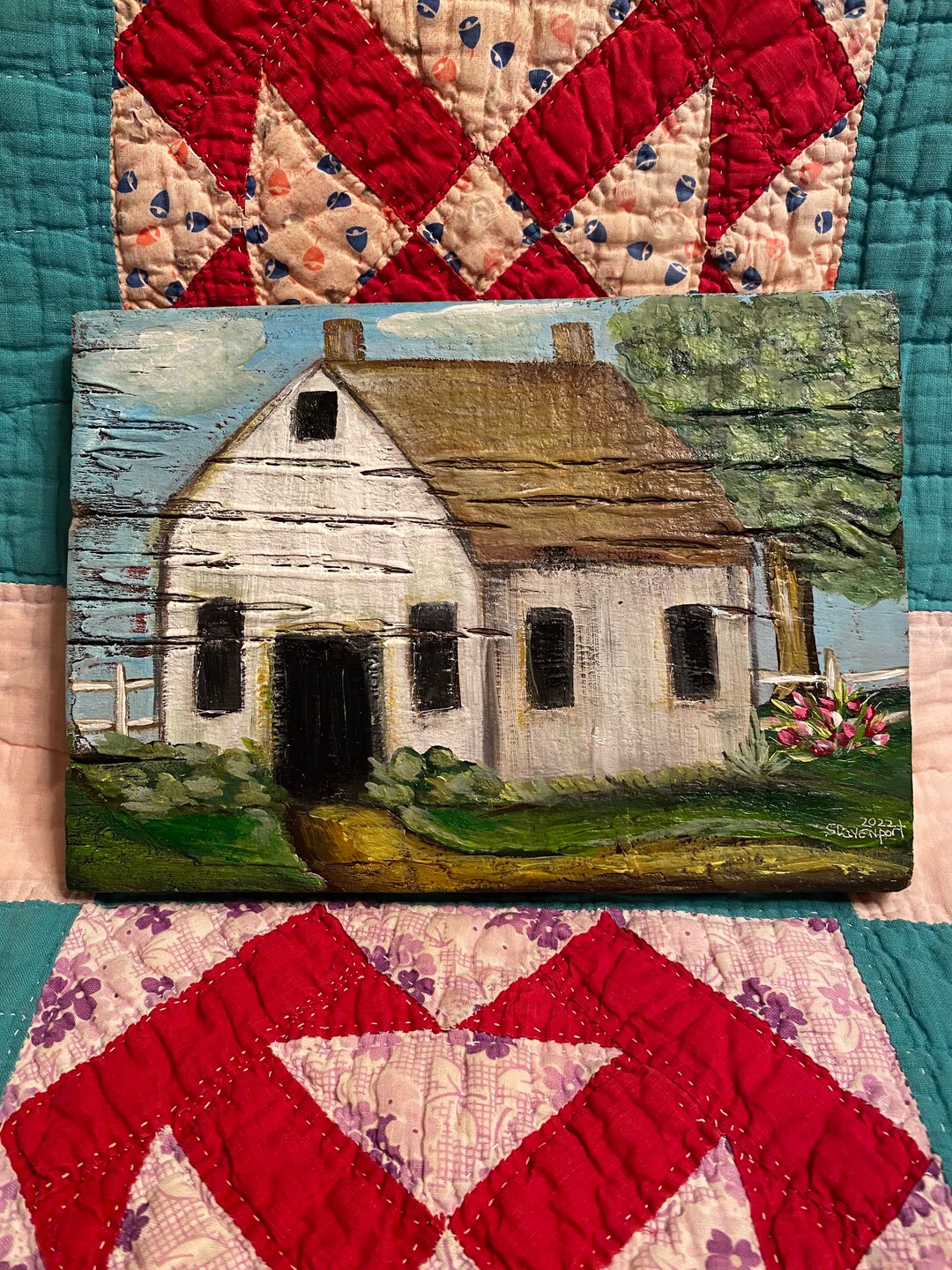 Folk Art House Painting on Barn Wood Primitive Art Primitive Etsy