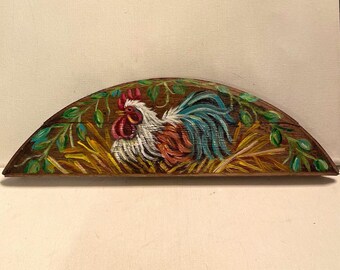 Hand Painted Rooster Folk Art on Bourbon Barrel Lid