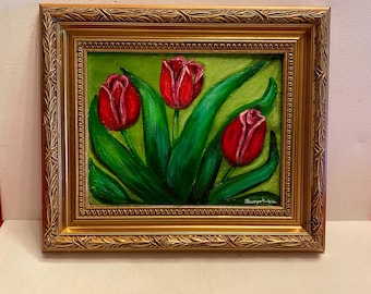 Tulip painting,Spring decor, flower painting, red flowers,tulip art, red tulips, framed painting, original art, flower wall decor,