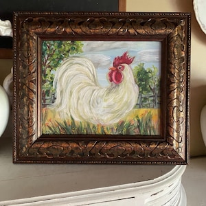 Framed Hen Painting: Original Watercolor & Acrylic Farmhouse Decor