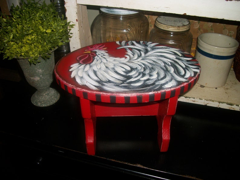 rooster kitchen rooster decor red rooster stool red stool country kitchen decor chic, farmhouse decor vintage stool,little red stool