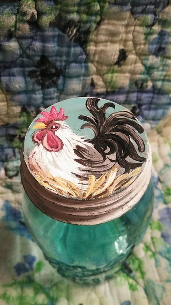 Vintage Blue Jar With Rooster Rooster Decor Rooster Kitchen Etsy