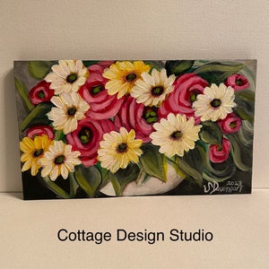 Hand Painted Flower Bouquet on Wood: Cottagecore Wall Decor